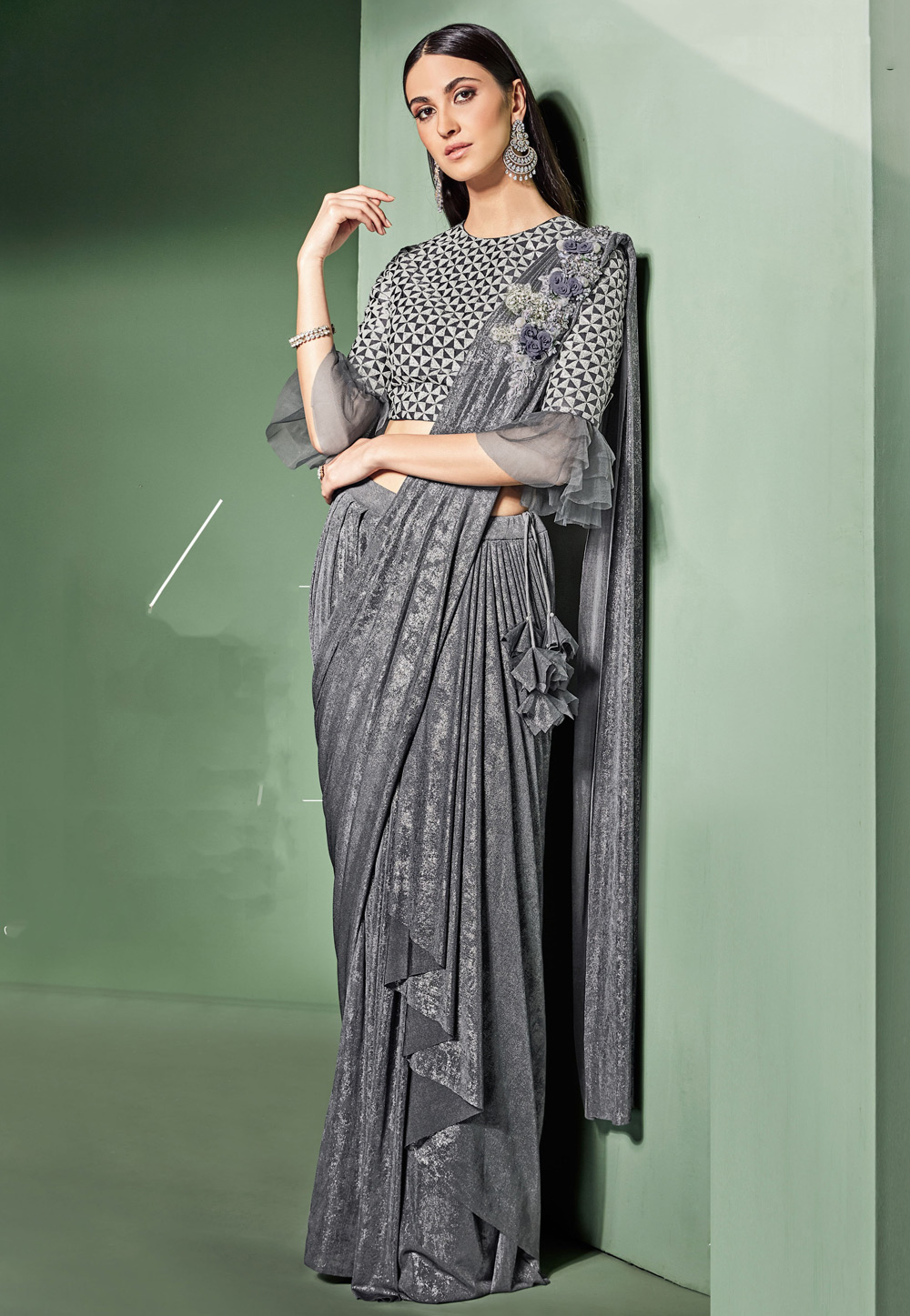 designer frill party wear saree
