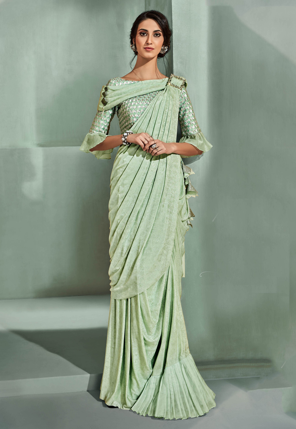 designer frill party wear saree