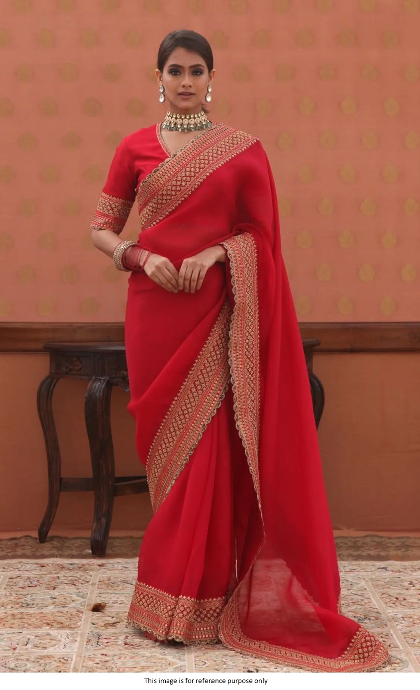 Buy Bollywood Model Organza silk red wedding saree in UK, USA and Canada
