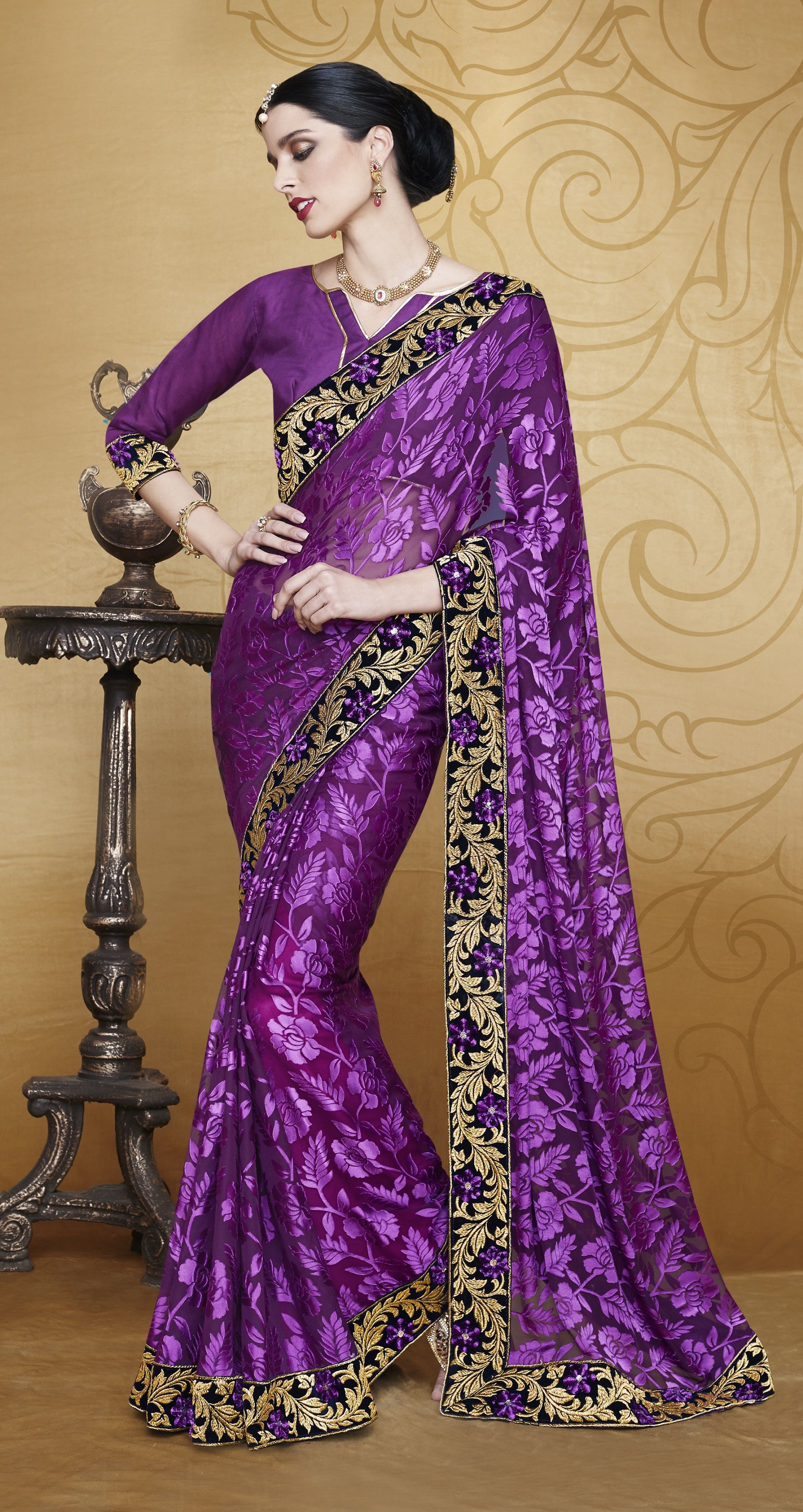 PartywearVioletcolorsaree
