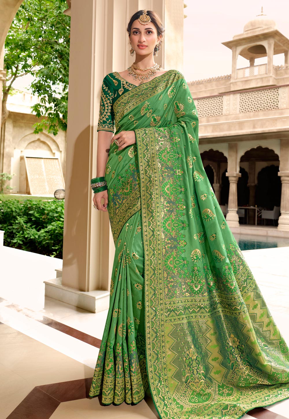 Green color on sale bridal saree