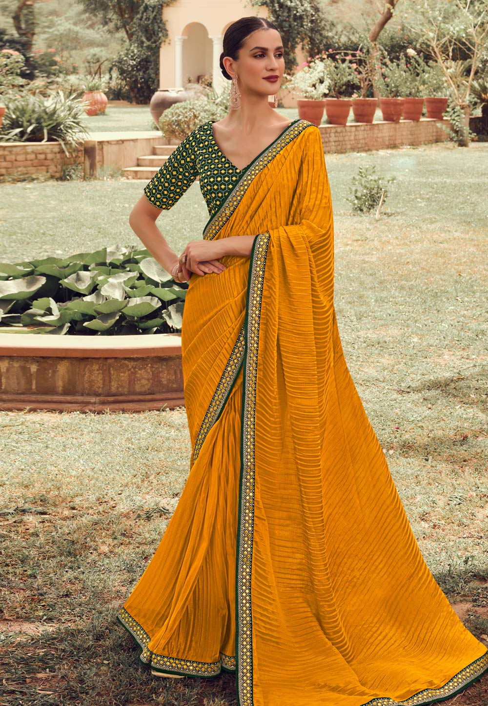 Mustard Yellow Color Ruffled Saree – Panache Haute Couture