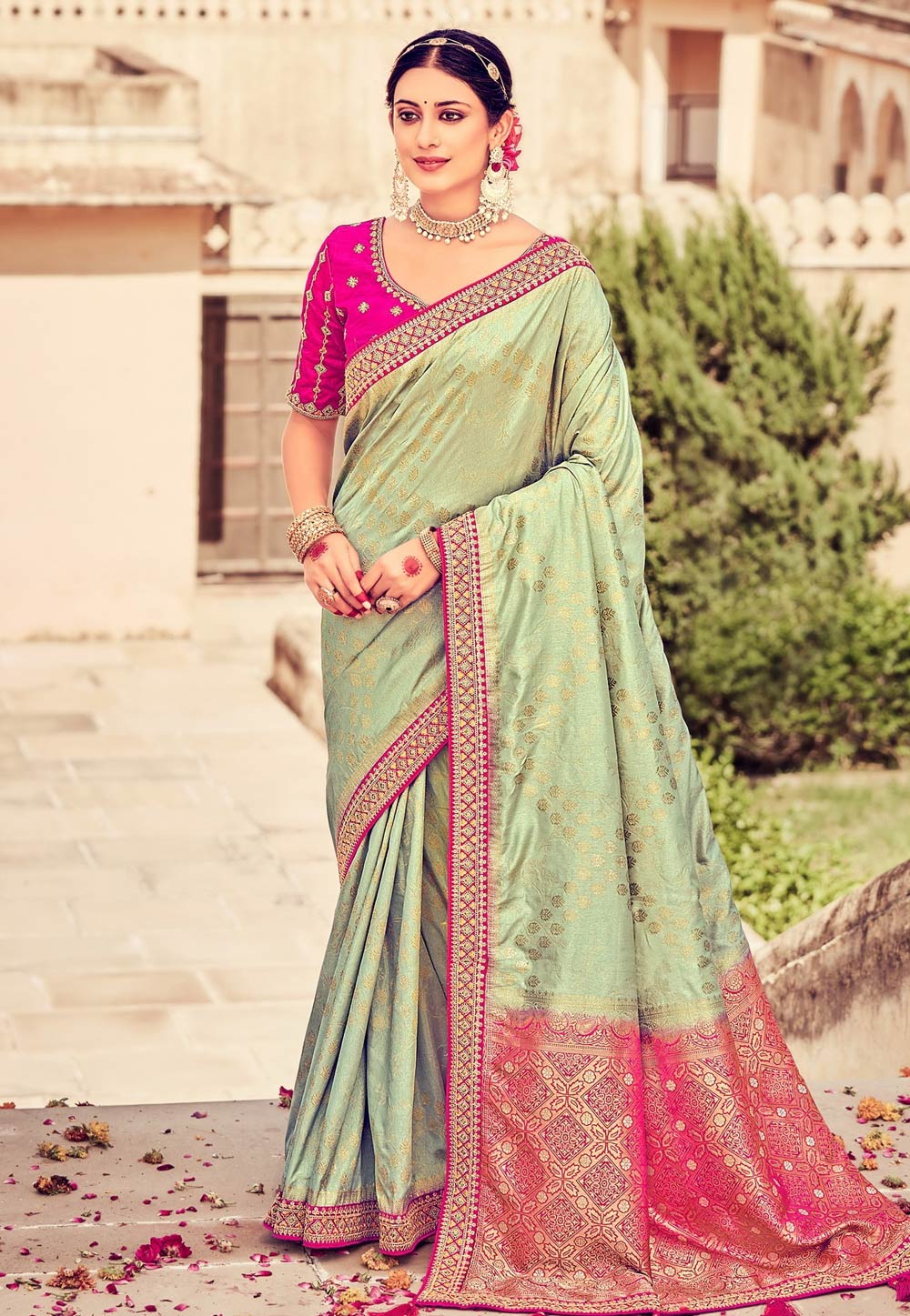 Product Details: Saree: Kanjivaram Silk with zari woven patch on the chest,  … | Silk saree blouse designs, Designer saree blouse patterns, Silk saree  blouse pattern