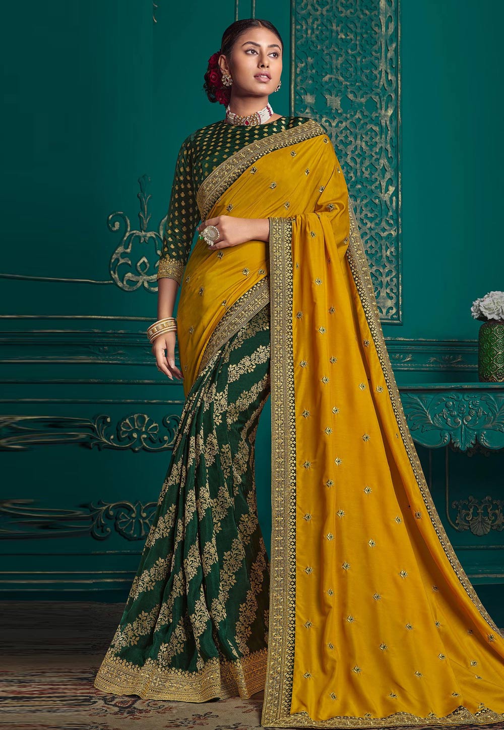 traditional designer wear chiffon saree colours -741391693 | Heenastyle