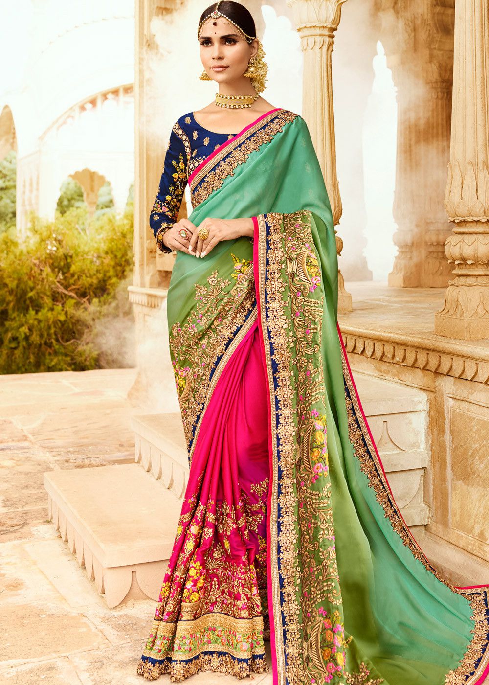 Olive Green Kanjivaram Silk Saree With Floral Jaal Pattern | Singhania's