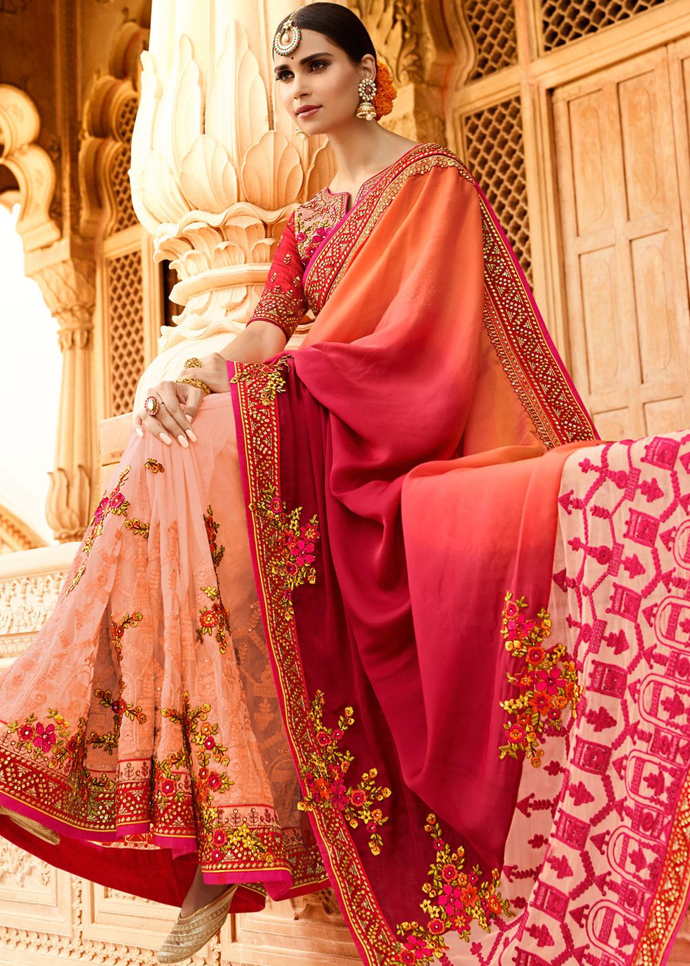 bridal pink wedding saree