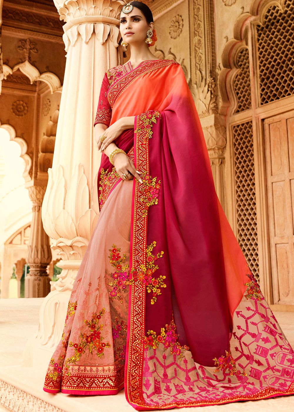 bridal pink wedding saree