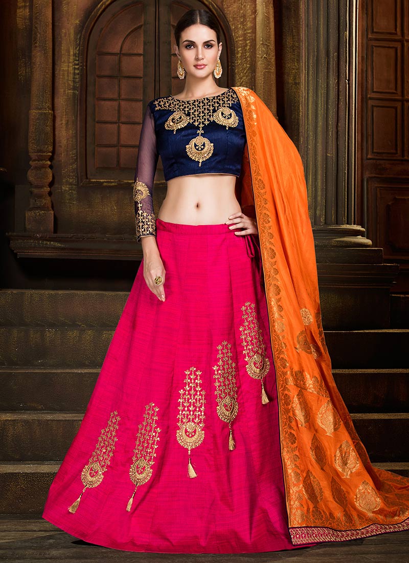 and orange silk wedding lehenga choli ...