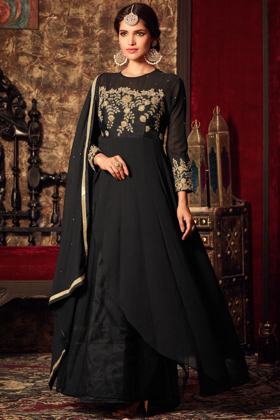 Buy Black color georgette party wear anarkali in UK, USA and Canada