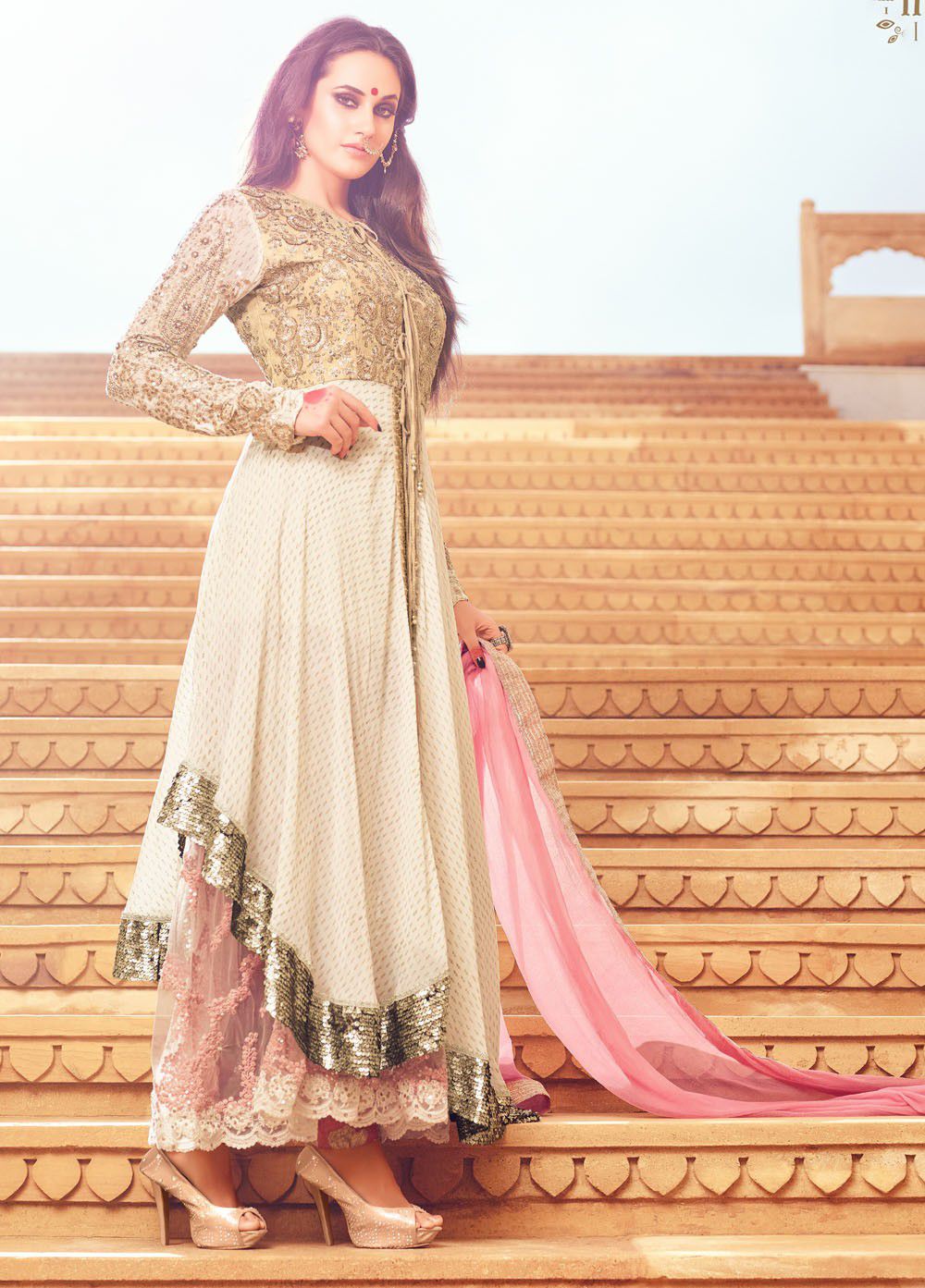 white and pink anarkali