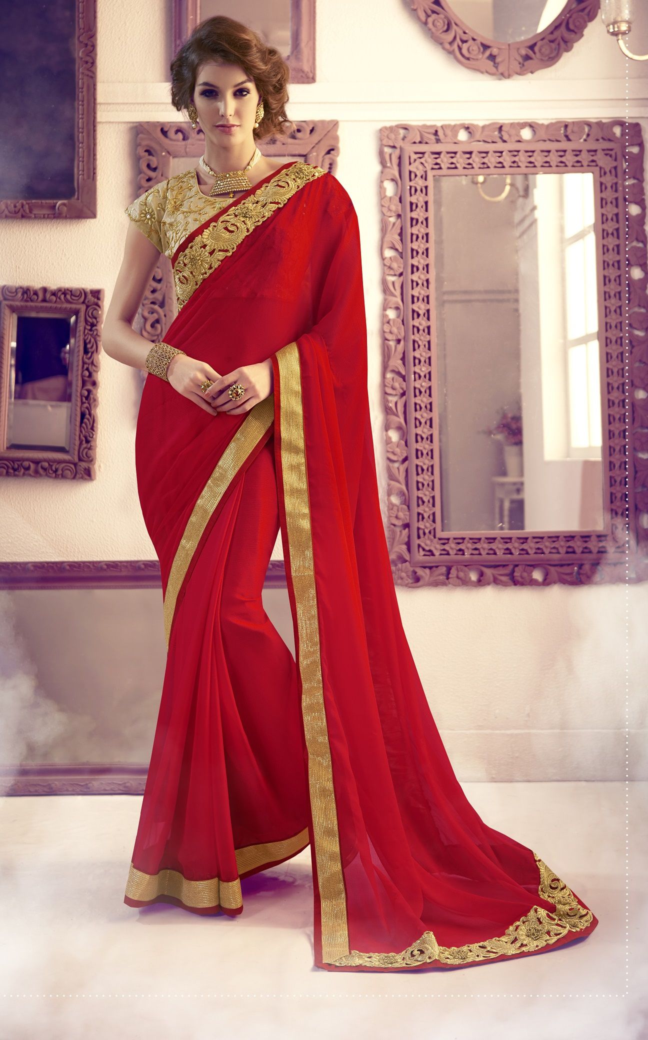 red color party wear saree