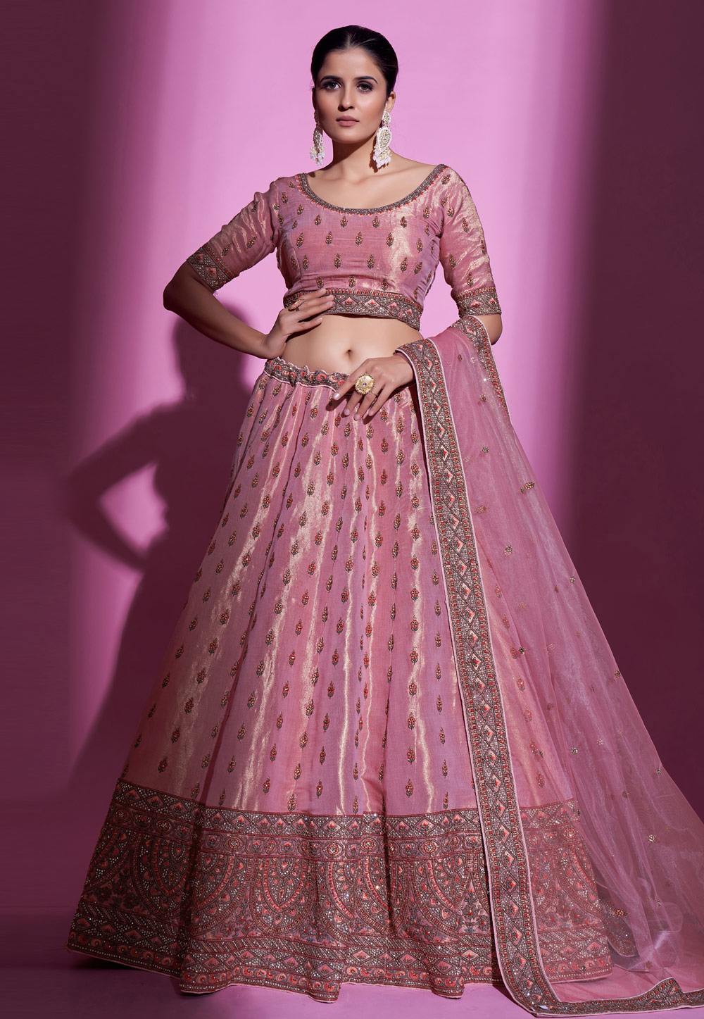 Silk a line lehenga choli in Pink colour 34003