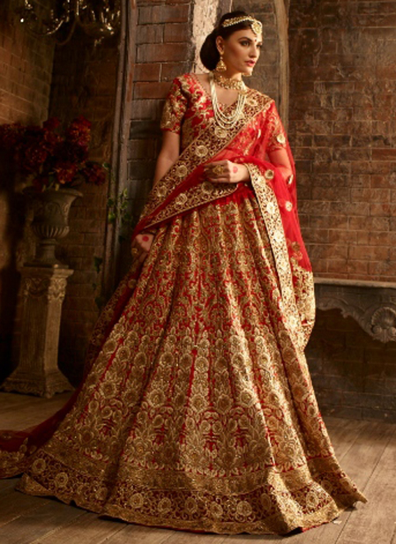 red net bridal lehenga
