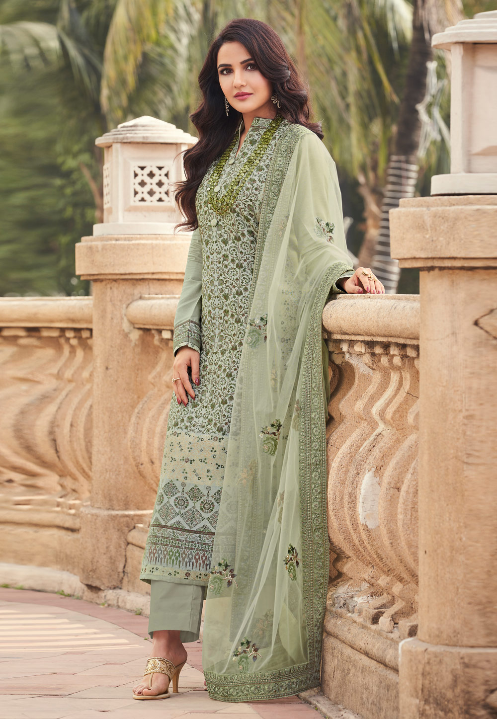 $48 - $60 - Pista Green Straight Heavy Net Weaving Salwar Kameez and Pista  Green Straight Heavy Net Weaving Salwar Suits online shopping