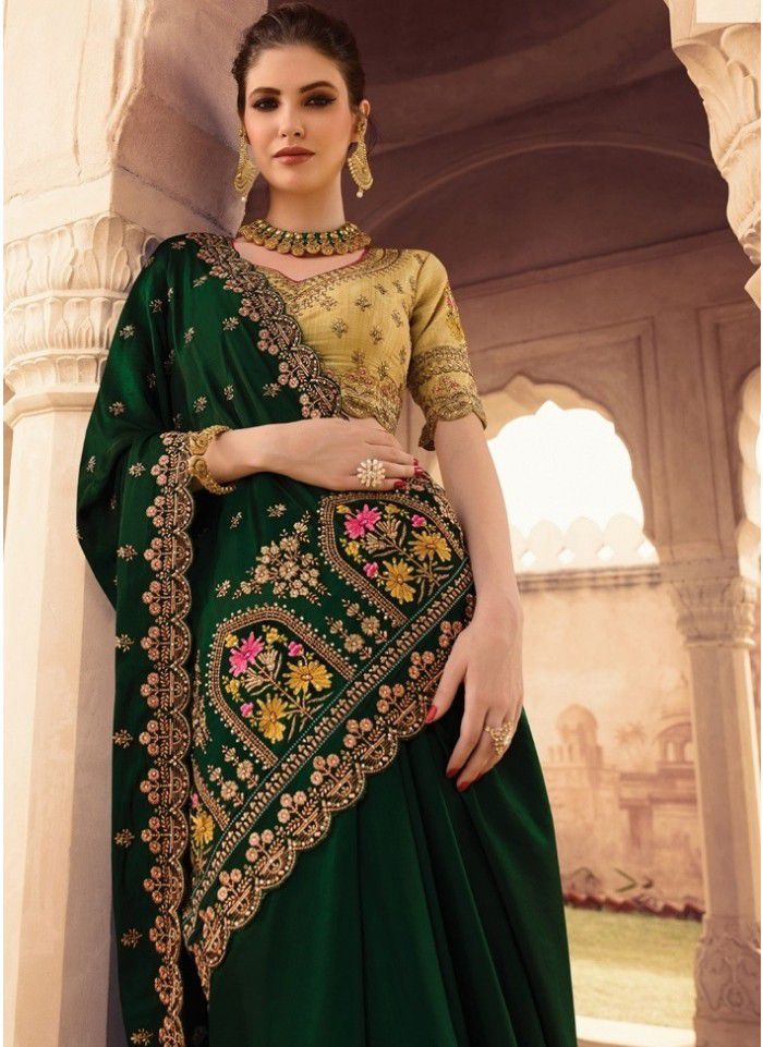 Buy Indian Dress - Dark Green Sequence Embroidered Designer Anarkali  Lehenga/Pant Suit