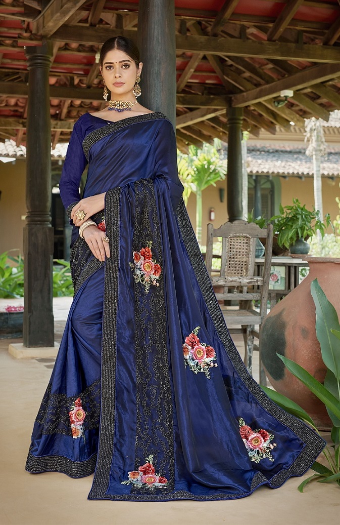 royal blue party wear saree