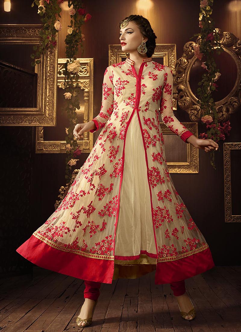 red color anarkali dress