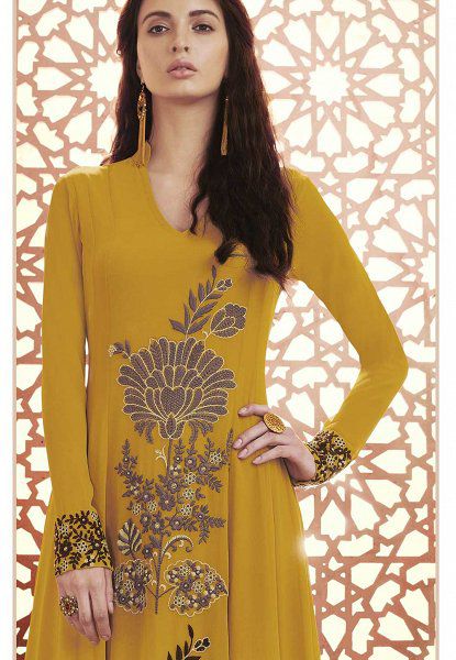 Mustard brown georgette straight cut salwar 1039B