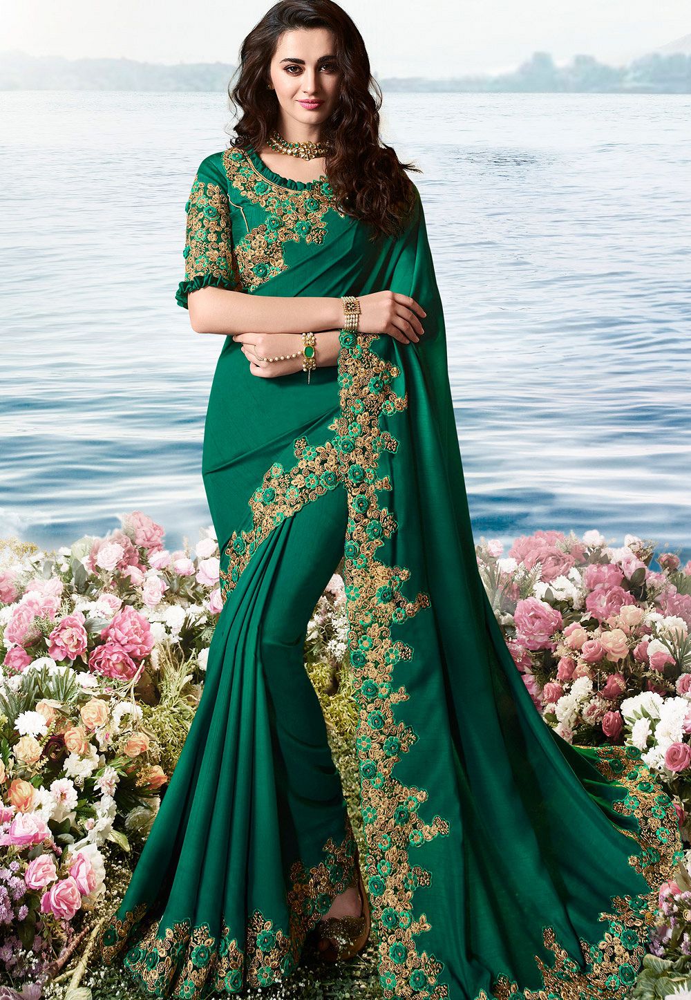 Dark green wedding saree deals