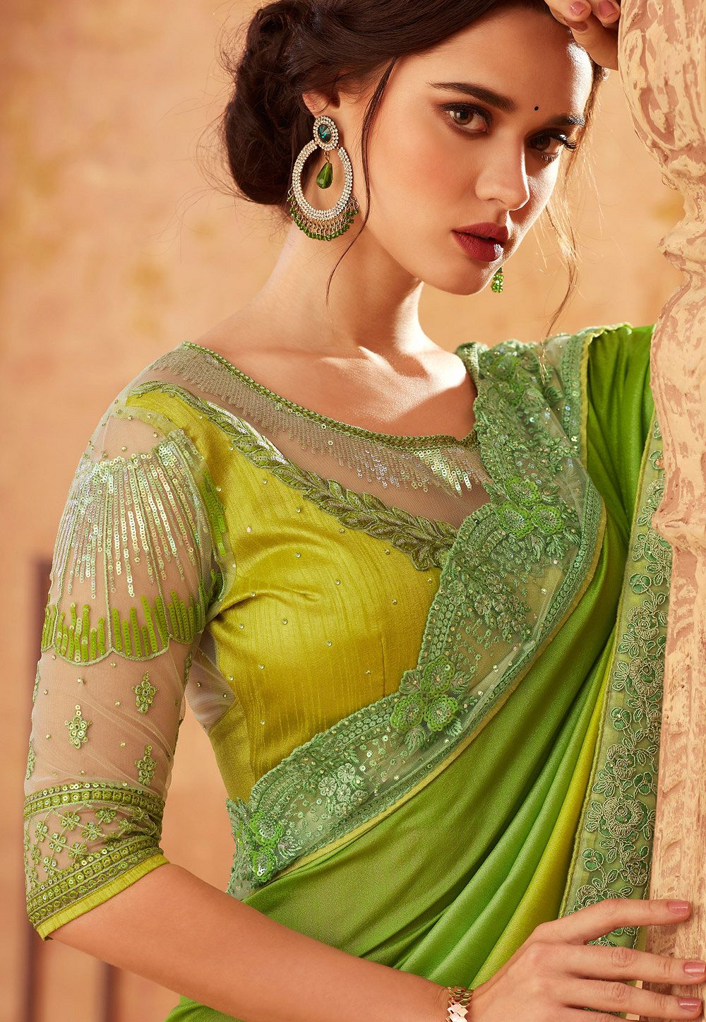 lime green art silk bordered saree 24007