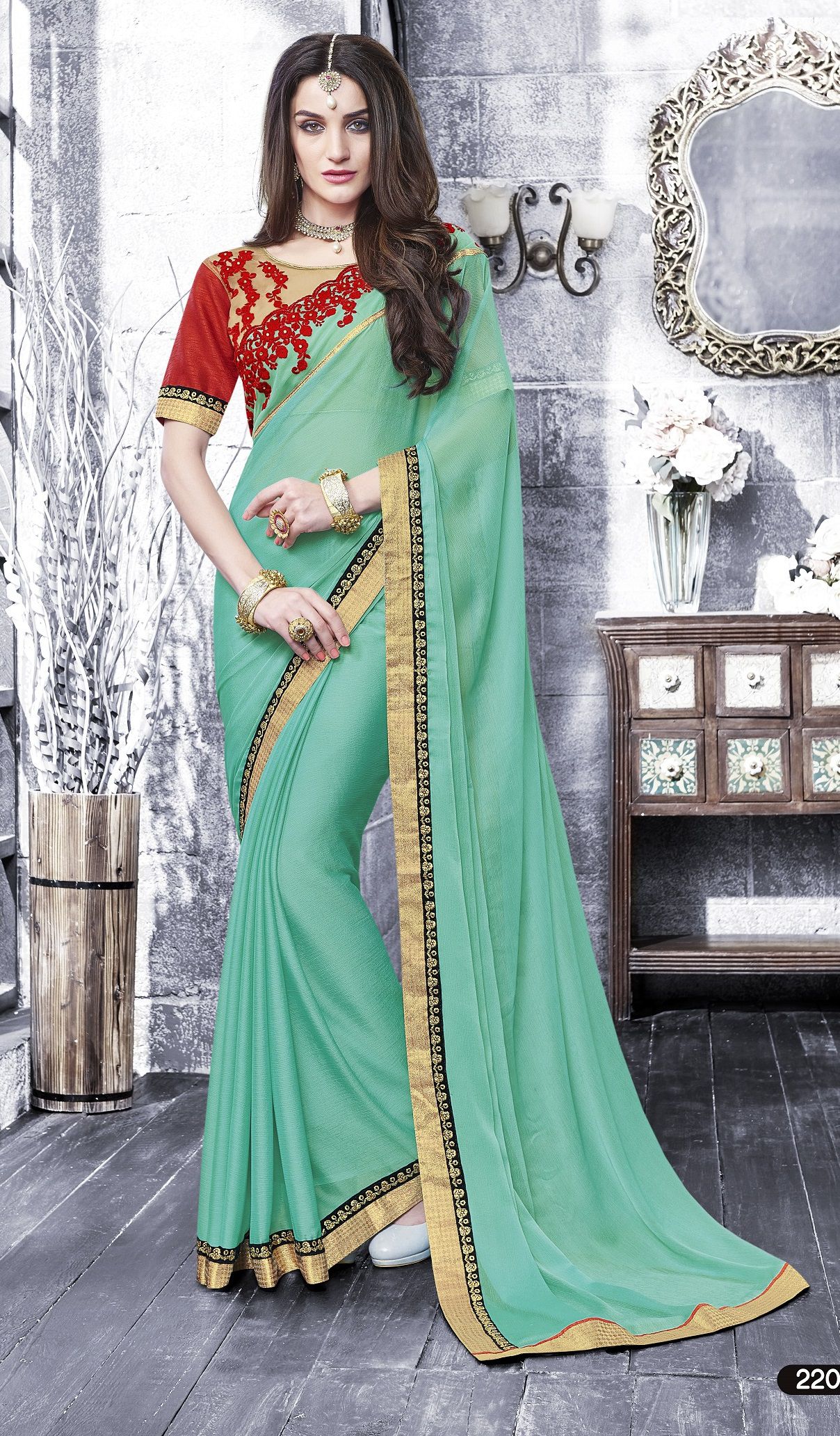 Party Wear Mint Green Color Saree Party Wear Mint Green Color Saree