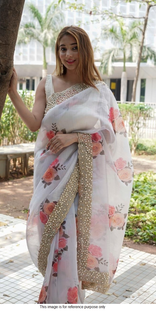 Buy Bollywood model white organza silk saree in UK, USA and Canada