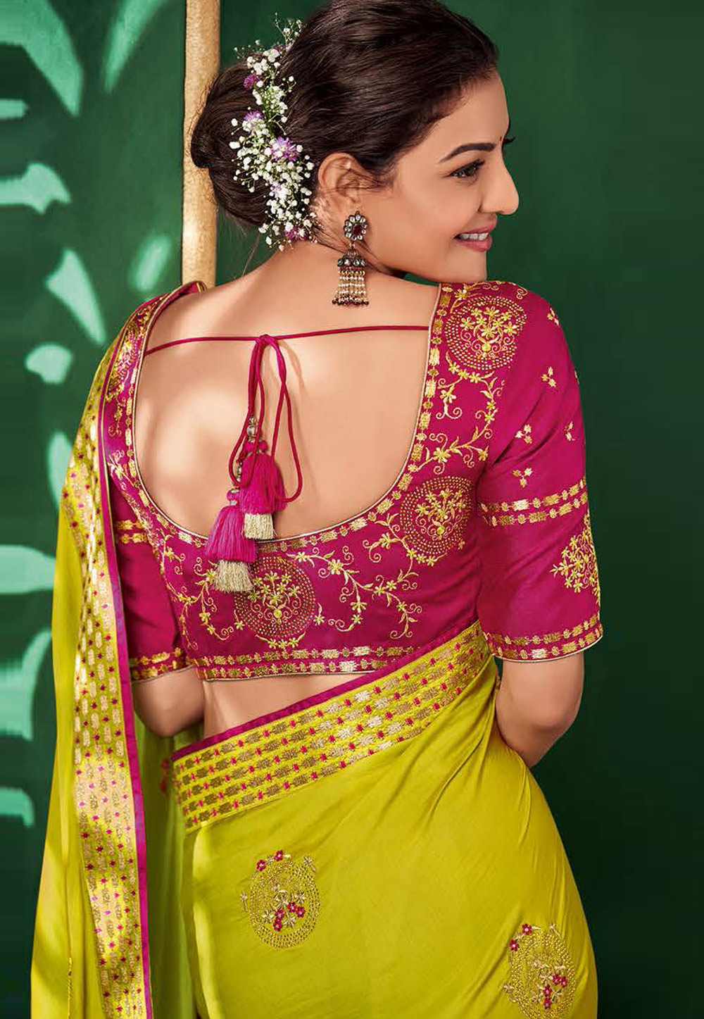 Kajal aggarwal green art silk festival wear saree 5159