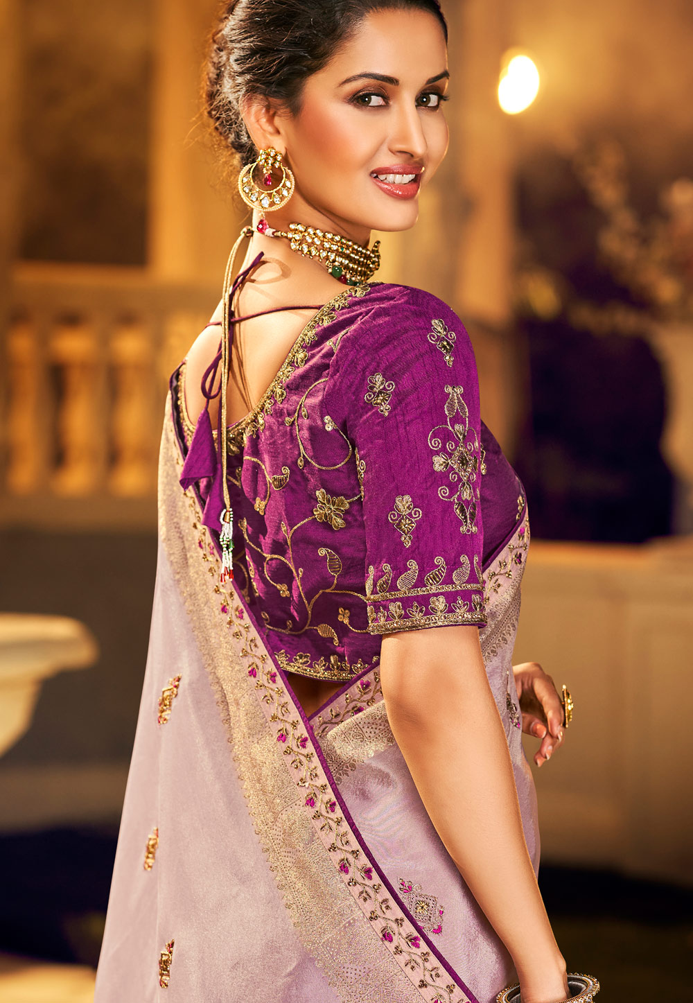 Purple Saree in Weaving lace border Art silk UK - SR24815