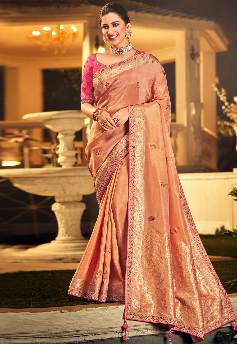 Buy Peach Tissue Silk Saree | MSL-RJ-318003/MSL11MAY | The loom