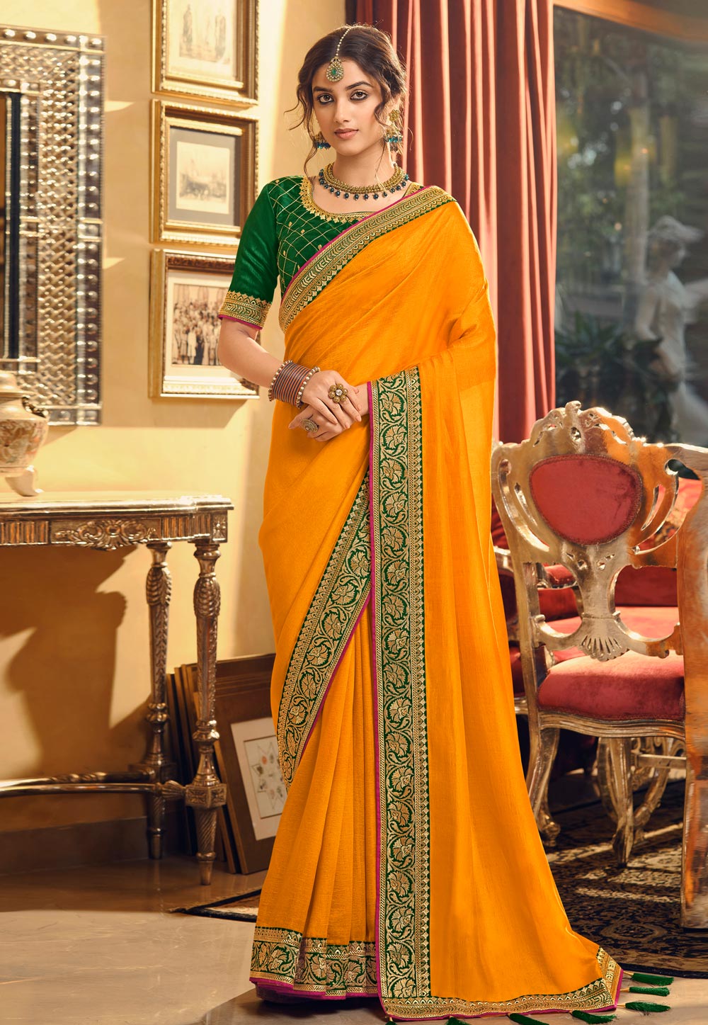 Yellow Silk Saree With Blouse 3404 