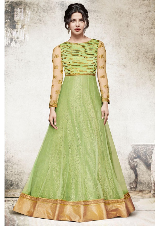 Priyanka chopra green yellow color Anarkali suit 5194