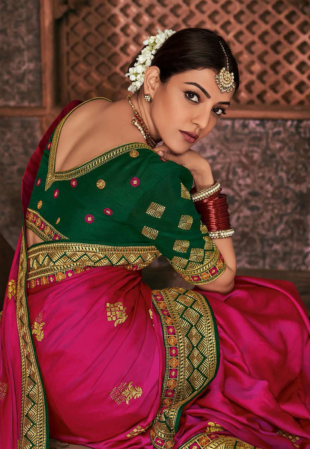 Kajal agarwal pink saree sale