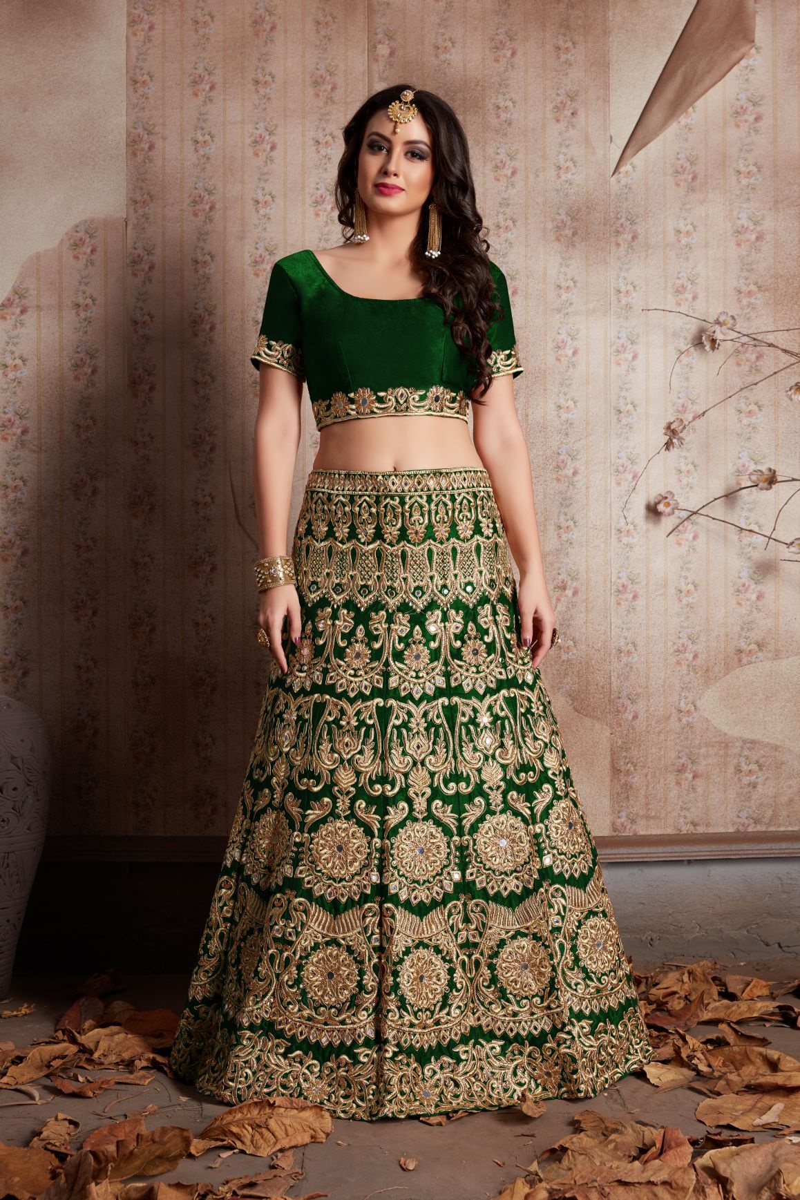  Indian  Dress Green Color  Bridal Lehenga 612