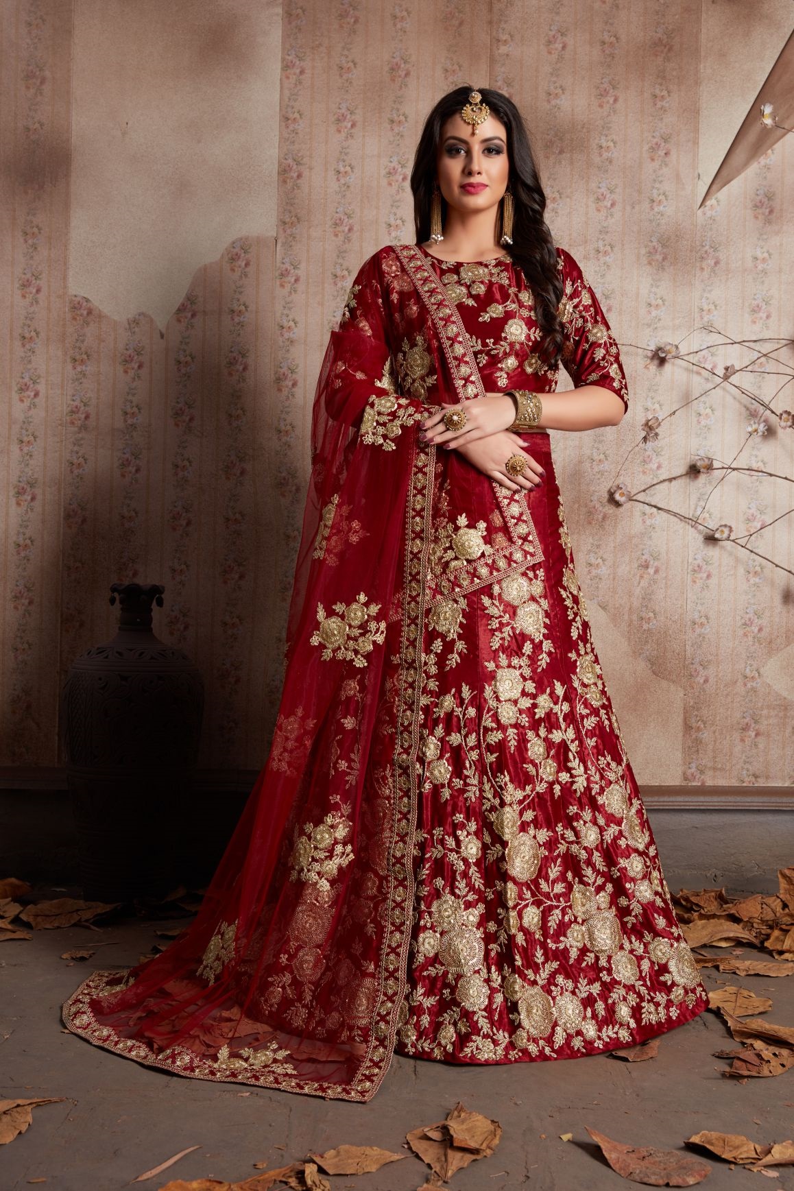 Indian Dress Maroon Color Bridal Lehenga 359M