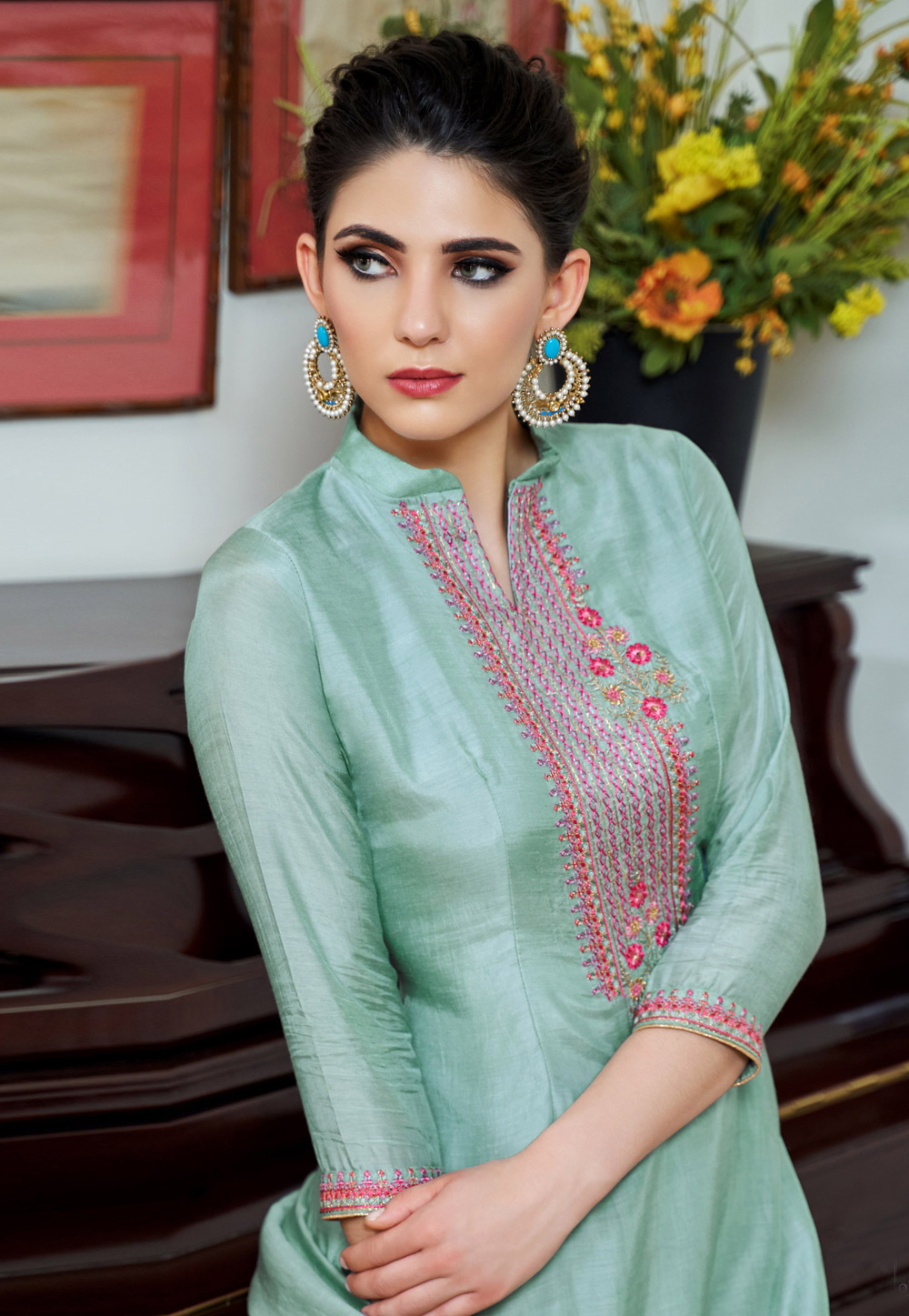 Aqua cotton kameez with palazzo 607