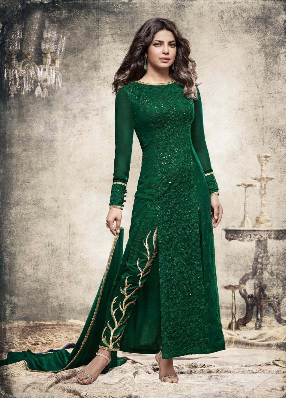 green colour party dress