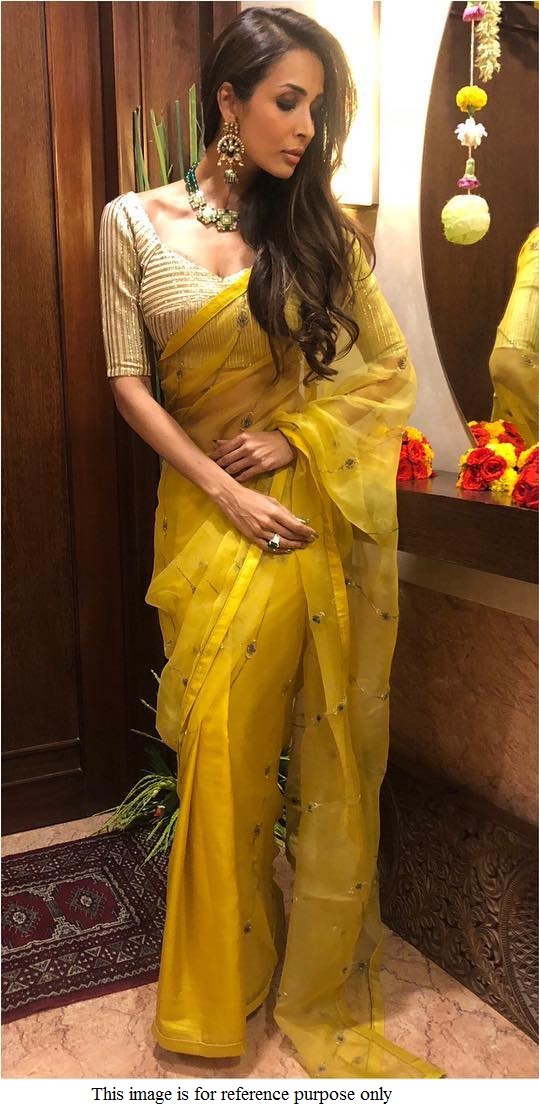 Buy Bollywood Malaika Arora Khan yellow organza saree in UK, USA and Canada