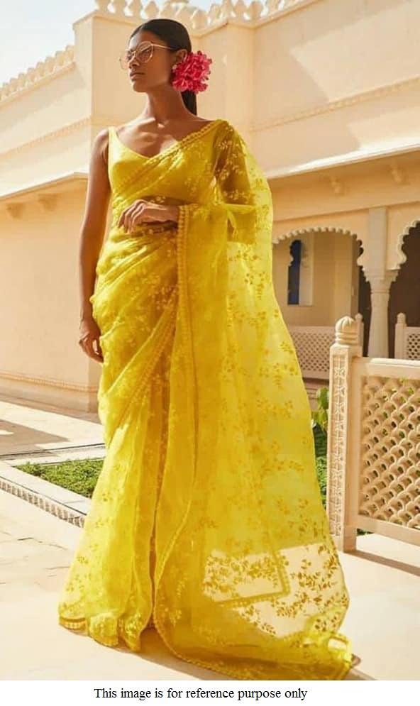 Buy Bollywood Sabyasachi Inspired yellow net saree in UK, USA and Canada