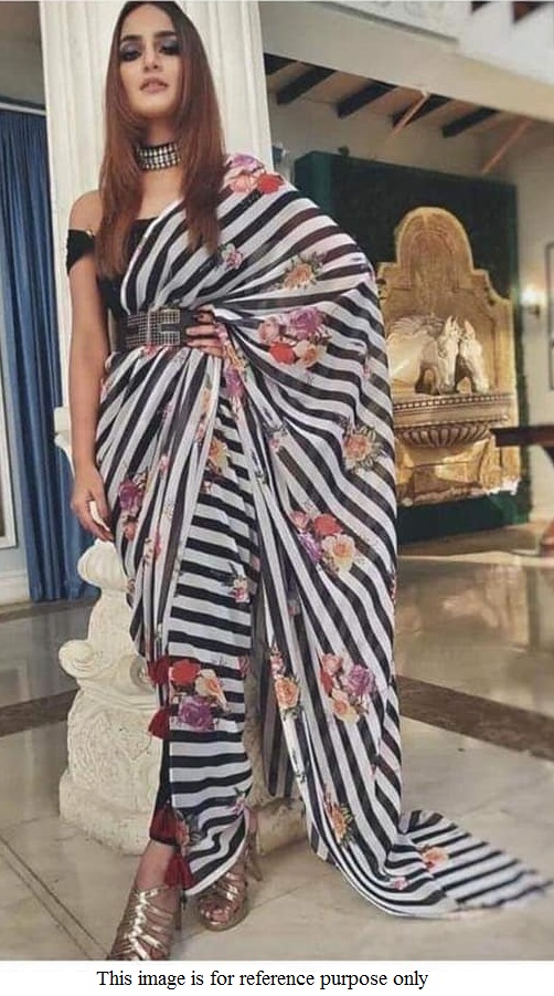 Buy Bollywood model black and white printed georgette saree in UK, USA and Canada