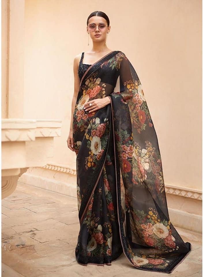 Buy Bollywood Sabyasachi Inspired black organza saree in UK, USA and Canada