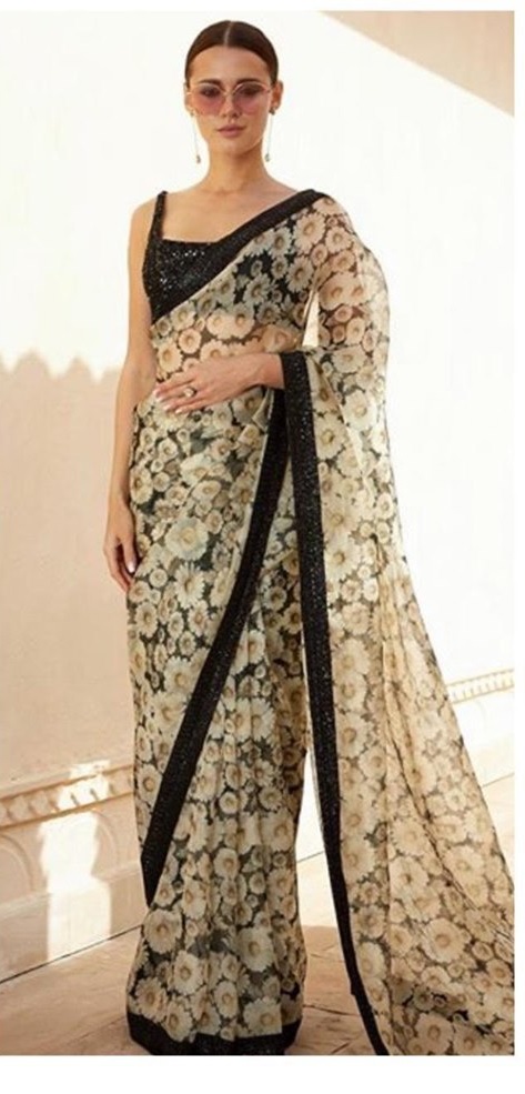 Buy Bollywood Sabyasachi Inspired floral pure organza digital saree in UK, USA and Canada