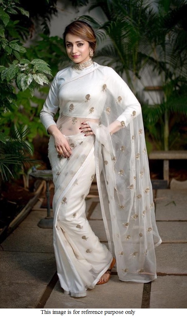 Buy Kollywood Trisha Krishnan white organza saree in UK, USA and Canada