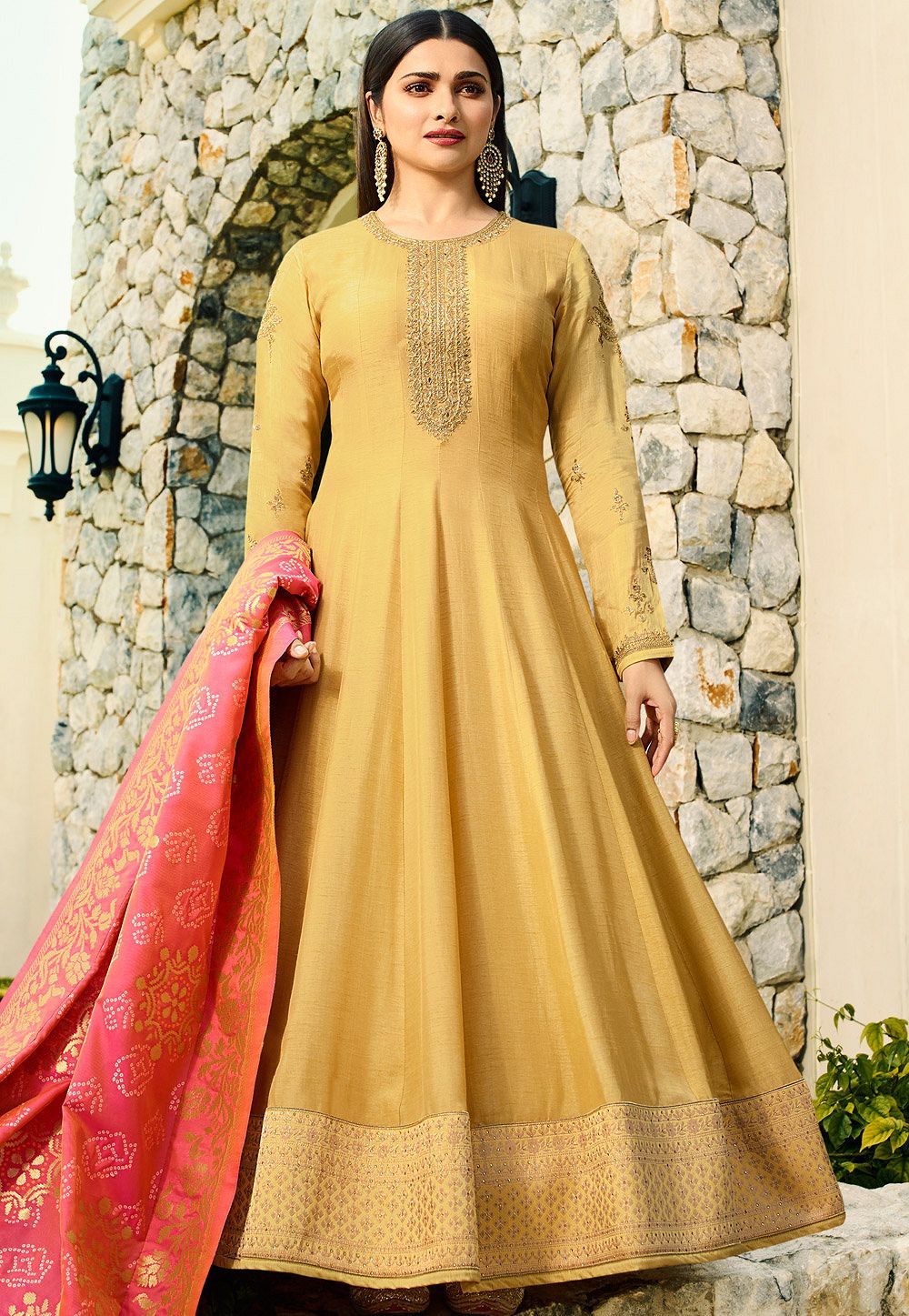 yellow long anarkali