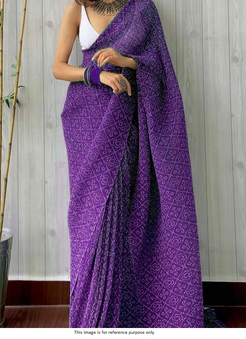 Buy Bollywood model purple crush georgette saree in UK, USA and Canada