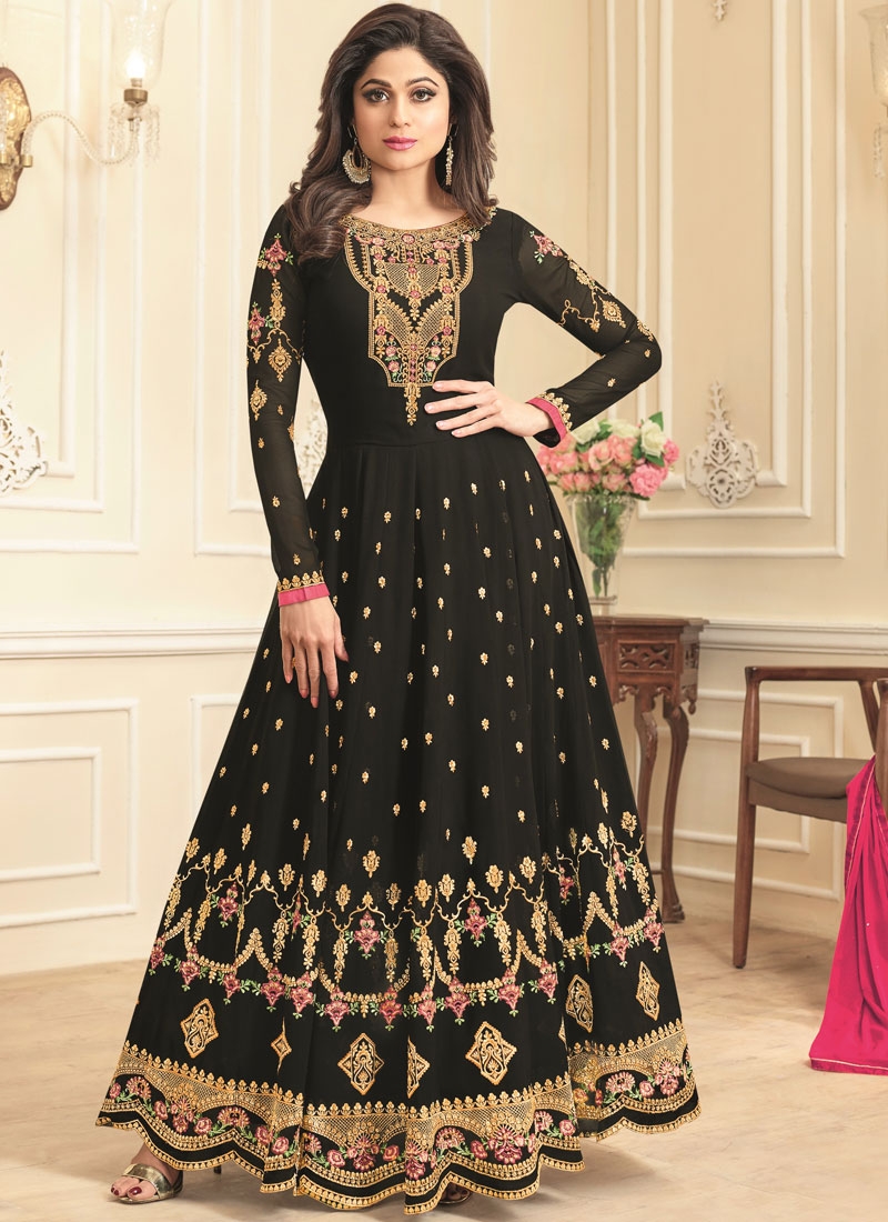 Shamita Shetty Black georgette wedding wear anarkali 8039