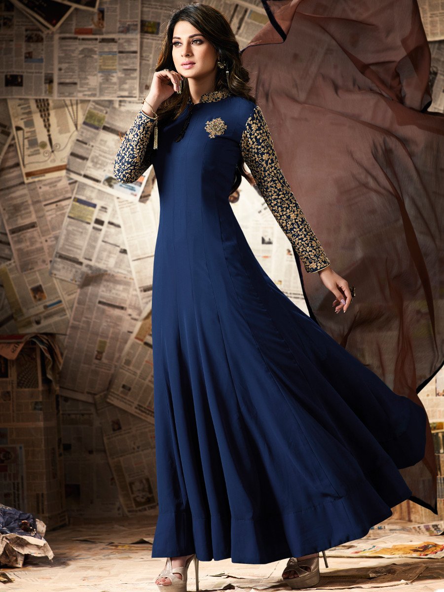 blue party wear gown