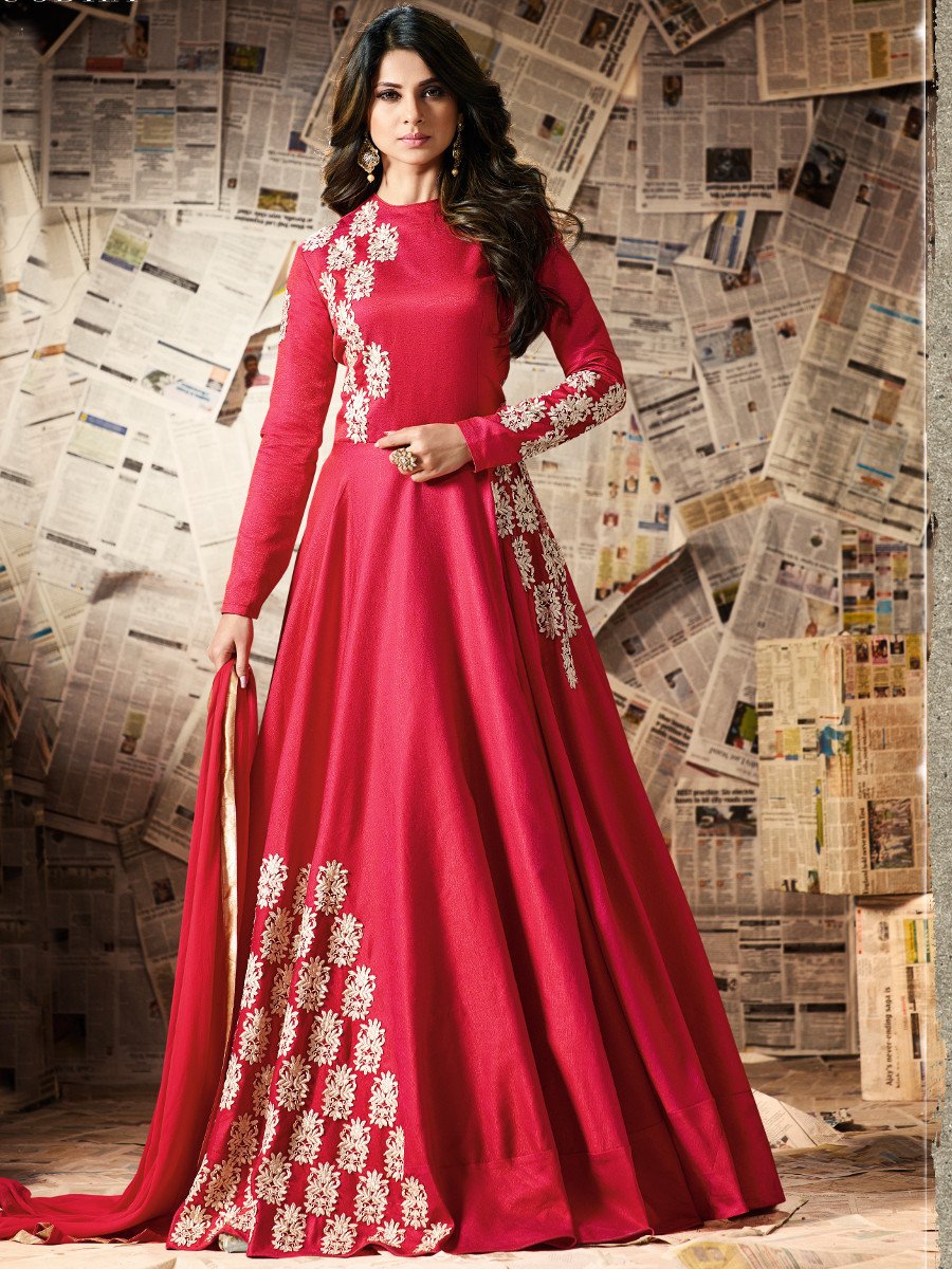 red color anarkali