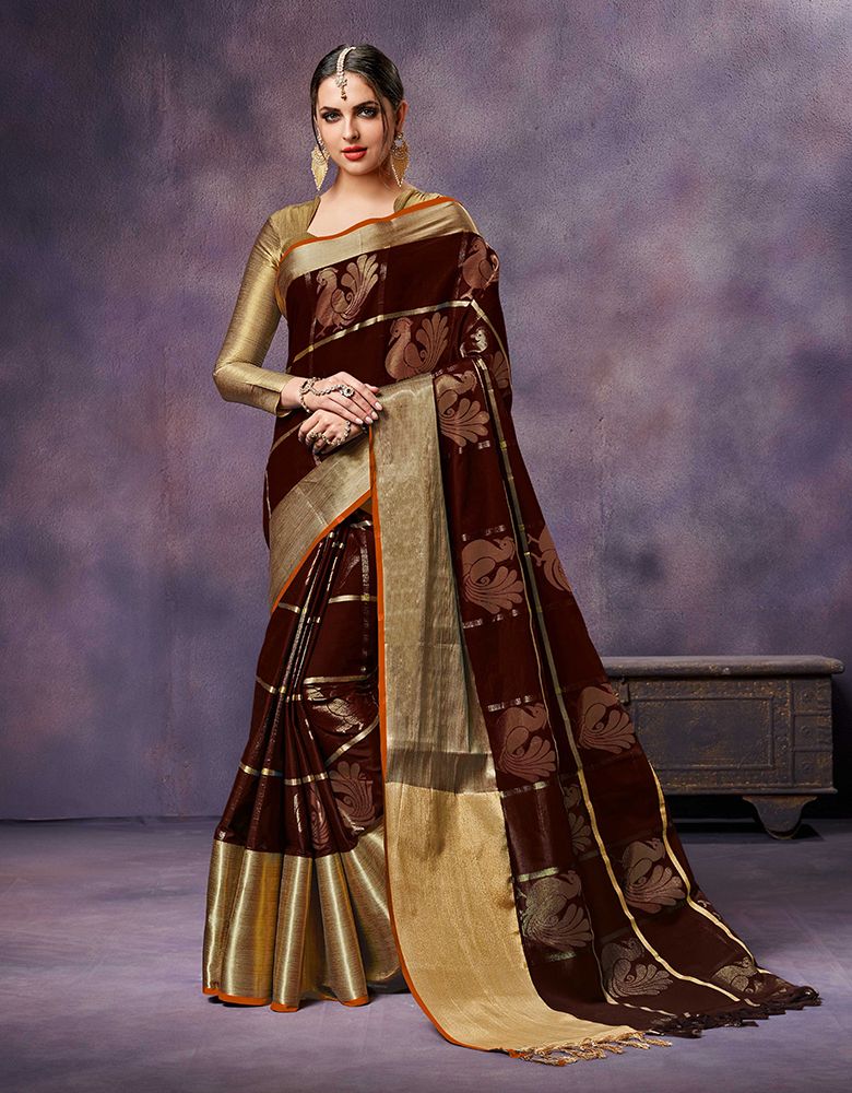 Swarna Coffee Brown Cotton Saree