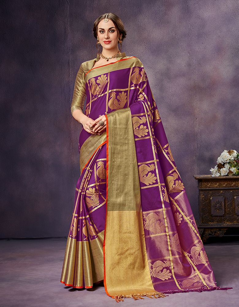 Swarna Wine Magenta Cotton Saree