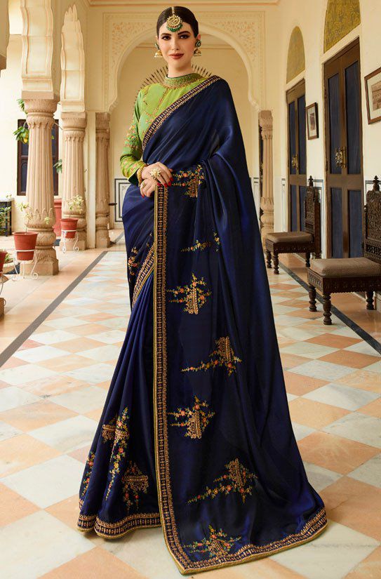 Light, Sky, Navy & Royal Blue Wedding Sarees in Pure Silk
